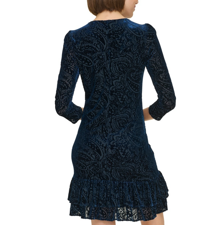 Tommy Hilfiger Women's Paisley Velvet Mini Dress MSRP $119