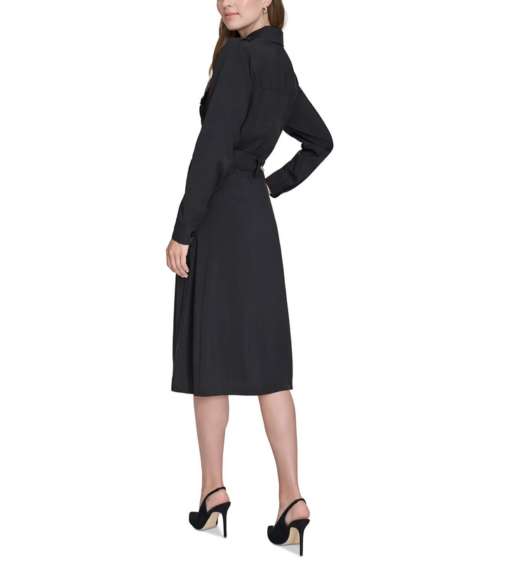 Halston Button-Front Flared Trench Dress MSRP $139
