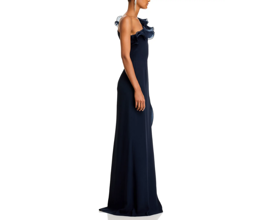 Teri Jon by Rickie Freeman One Shoulder Crepe Column Gown MSRP $970