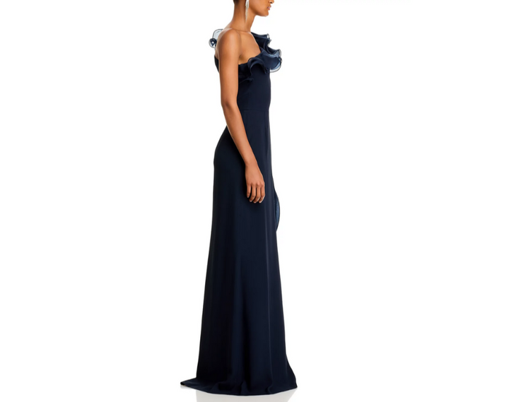 Teri Jon by Rickie Freeman One Shoulder Crepe Column Gown MSRP $970