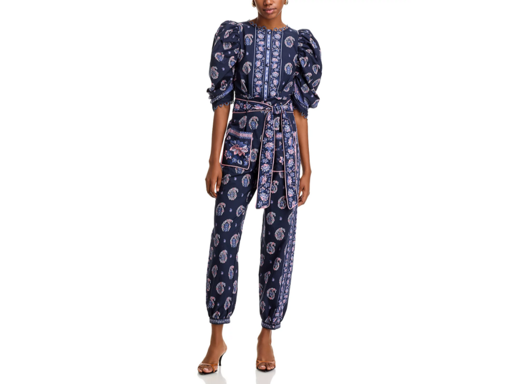 FARM Rio Ayla Blue Short Sleeved Jumpsuit MSRP $280