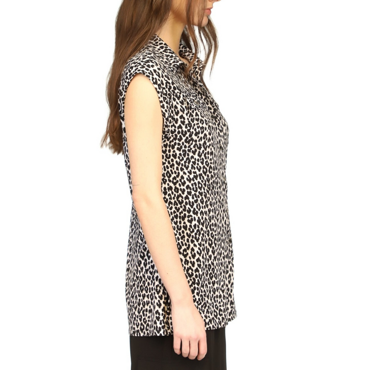MICHAEL Michael Kors Cheetah-Print Snap-Front Utility Top MSRP $100