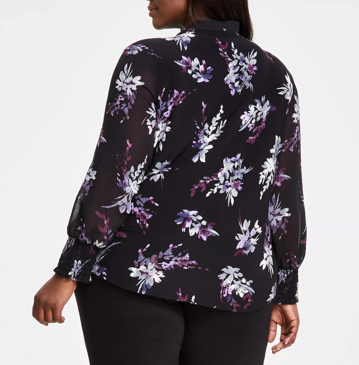Anne Klein Plus Size Printed Split-Neck Blouse MSRP $99