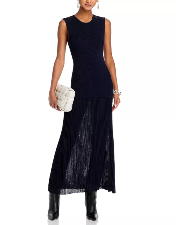 Derek Lam 10 Crosby Lecco Dropped Waist Mixed Media Maxi Dress MSRP $425