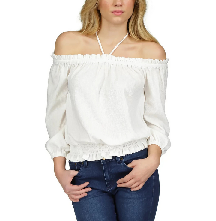 MICHAEL Michael Kors Smocked Off-The-Shoulder Top MSRP $88
