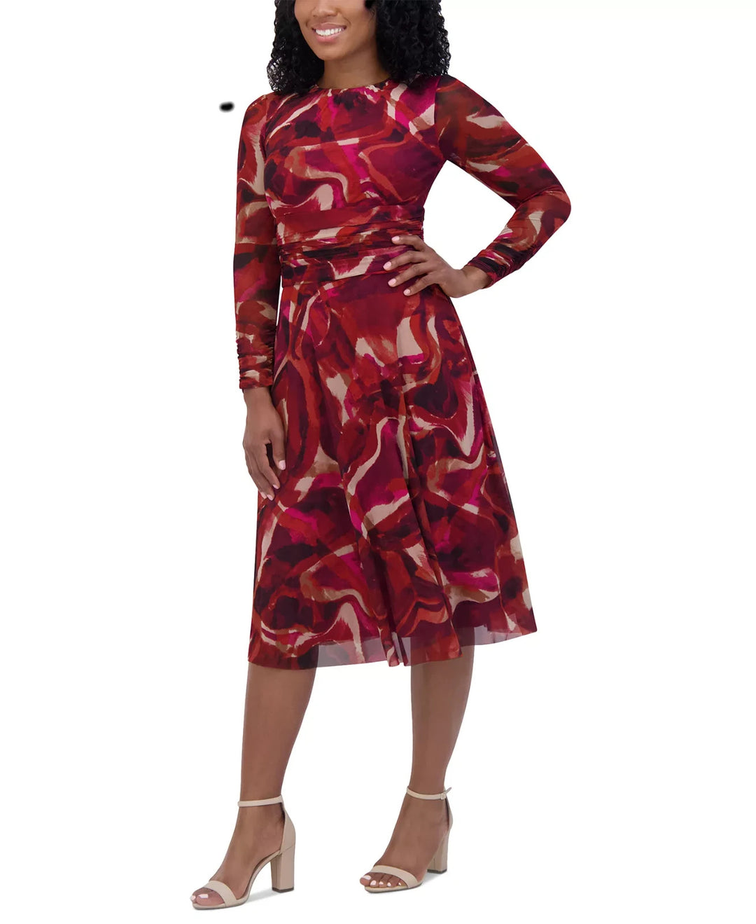 Jessica Howard Printed Ruched-Waist Midi Dress MSRP $ 119