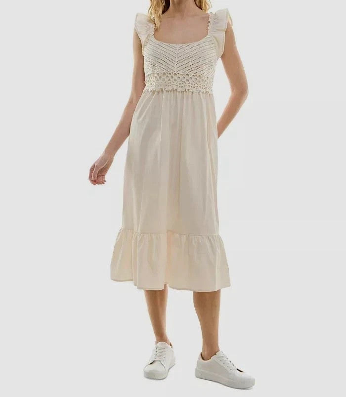 Speechless Ruffled Crochet-Trim Midi Dress MSRP $69