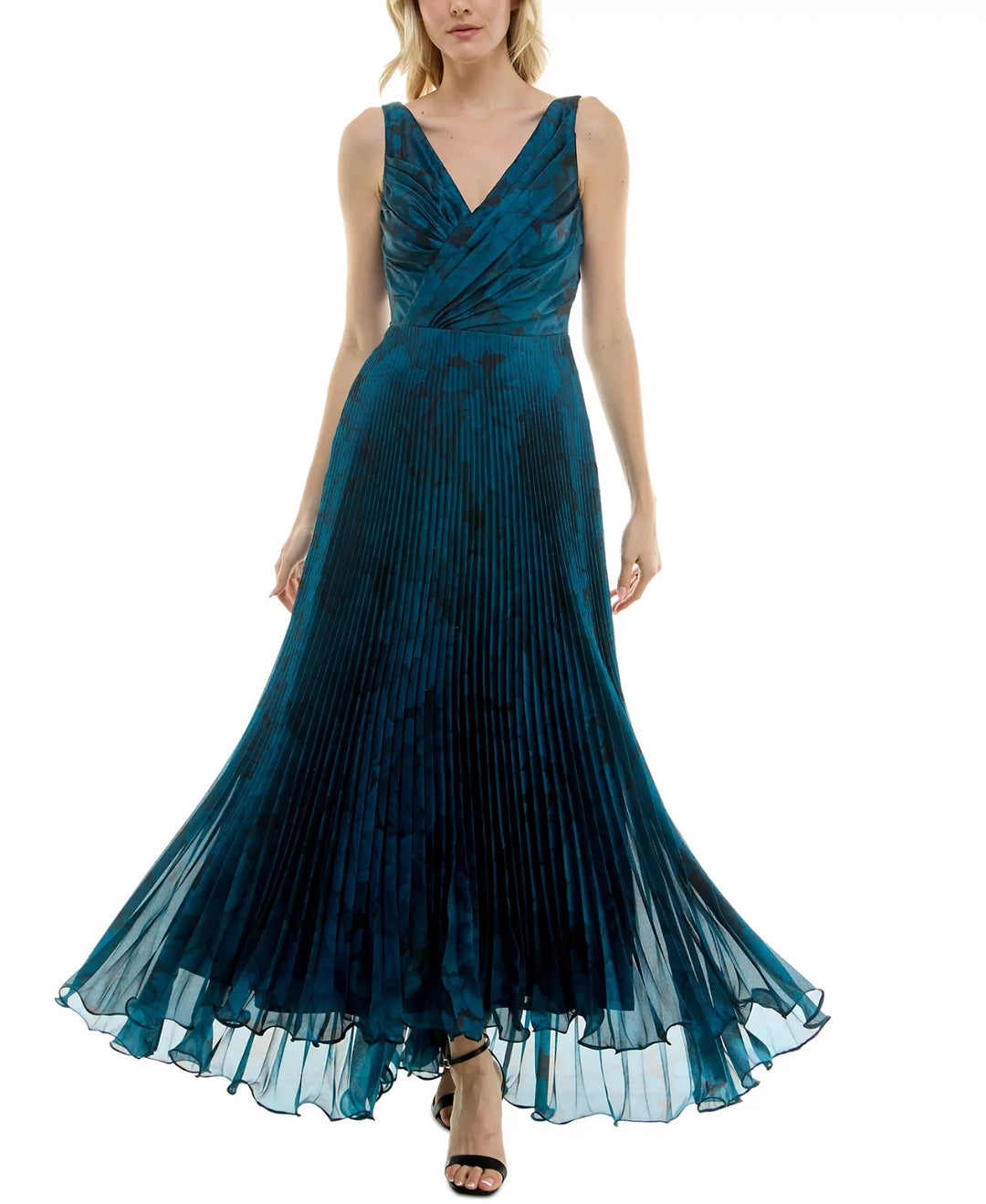 Taylor Women's V-Neck Sleeveless Pleat-Skirt Chiffon Gown MSRP $248