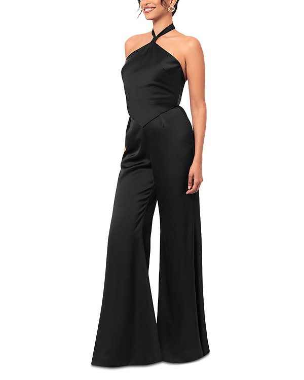 AQUA Halter Wide Leg Satin Jumpsuit MSRP $268