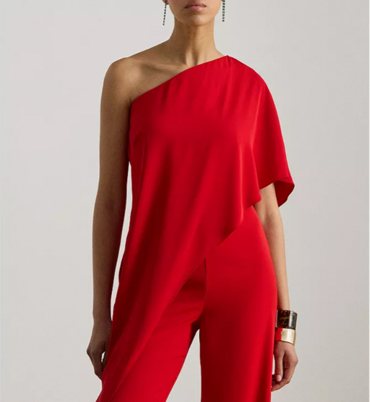 Lauren Ralph Lauren Cape Georgette One Shoulder Jumpsuit MSRP $265