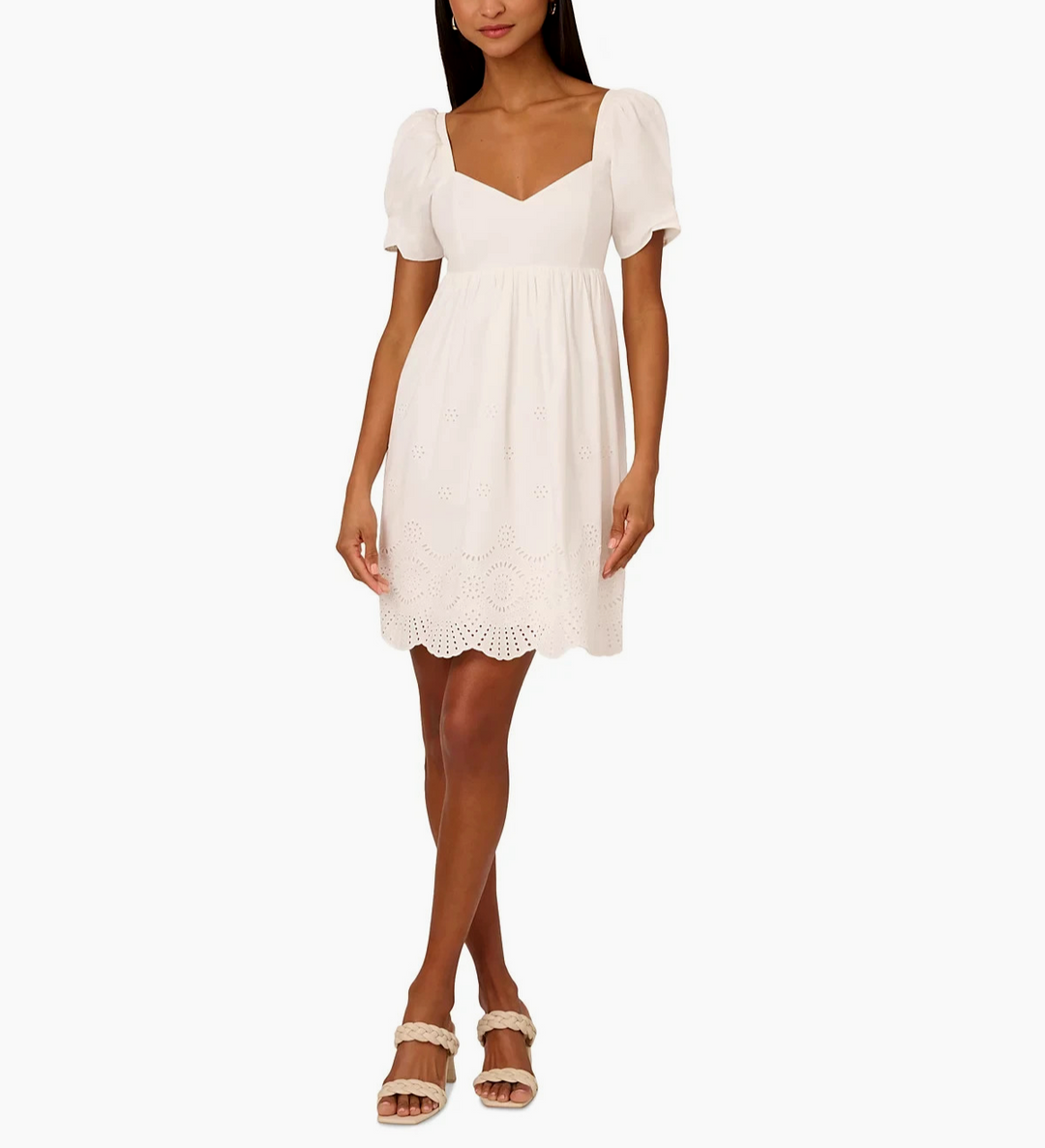 Adrianna by Adrianna Papell Cotton Eyelet Puff-Sleeve Fit & Flare Dress