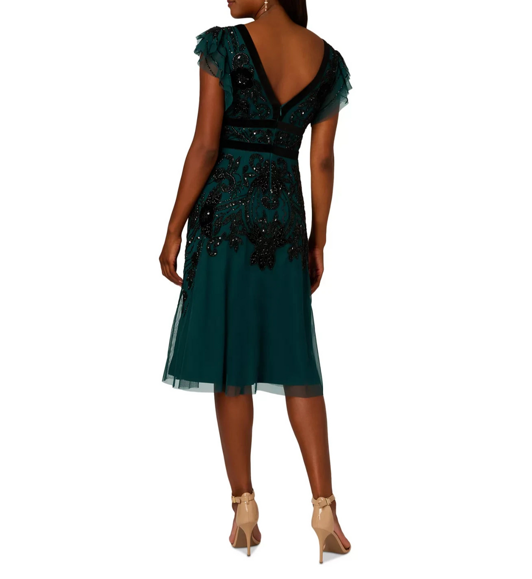 Adrianna Papell Velvet-Trim Embellished Midi Dress MSRP $ 279