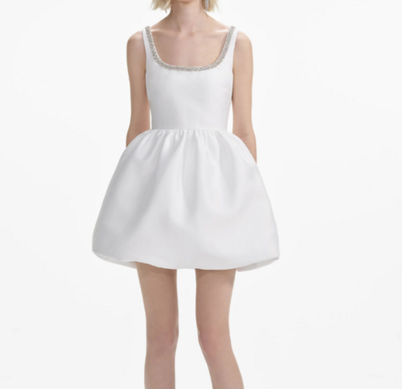 Self-Portrait White Taffeta Diamante Mini Dress MSRP $465