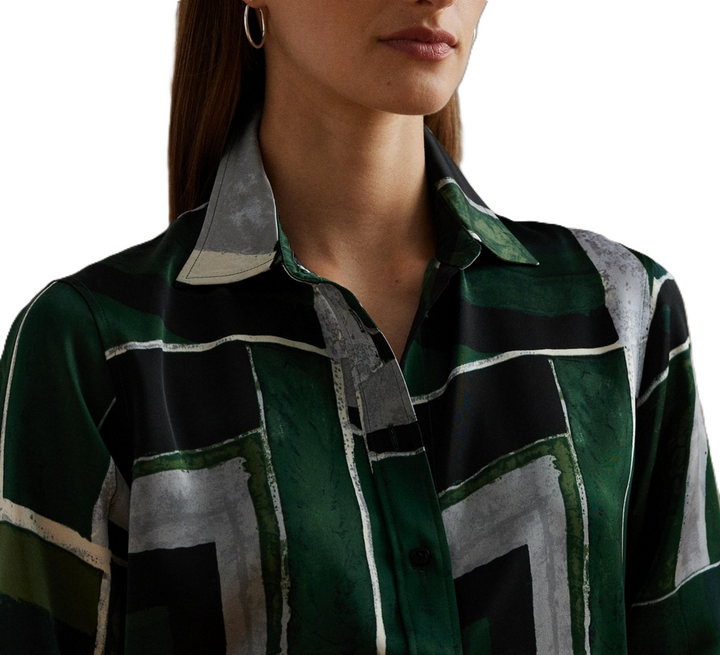 Lauren Ralph Lauren Classic-Fit Geo-Print Charmeuse Shirt MSRP $155