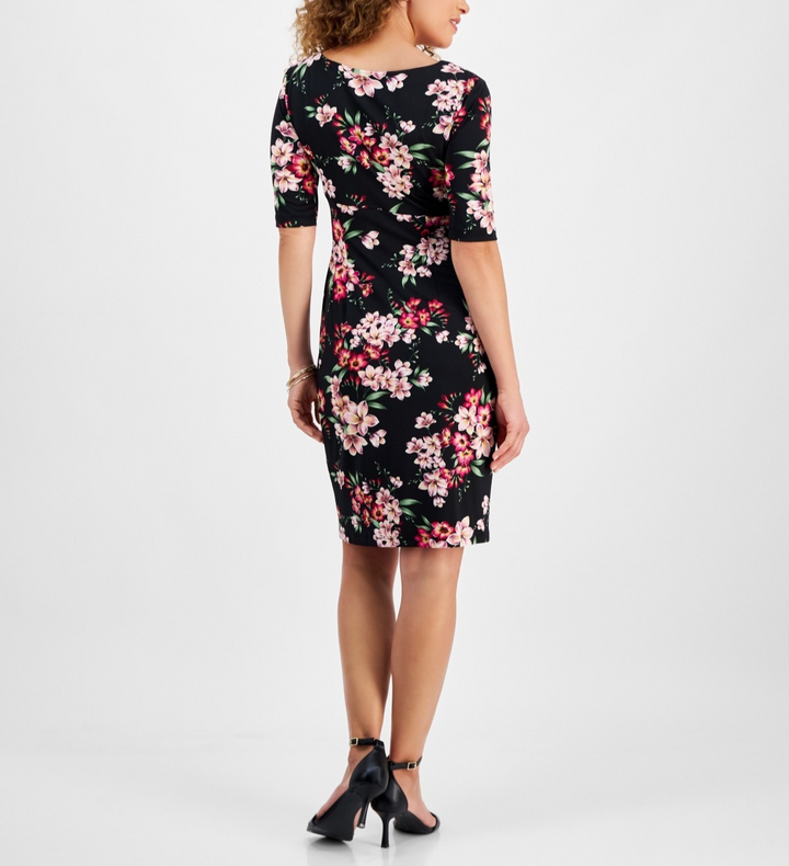 Connected Petite Ruched Side-Tab Elbow-Sleeve Dress MSRP $69