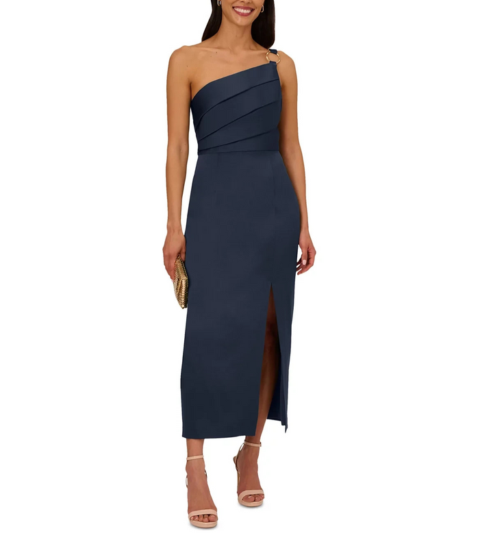 Adrianna Papell Satin Crepe One-Shoulder Gown MSRP $199