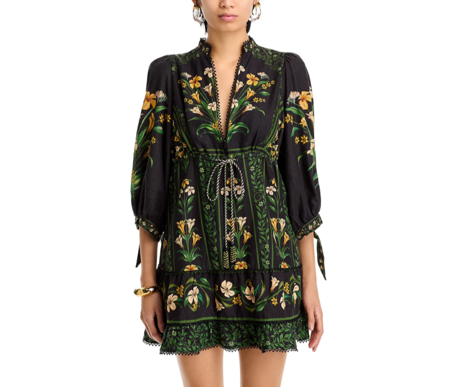FARM Rio Flowers Arch Black Mini Dress MSRP $230