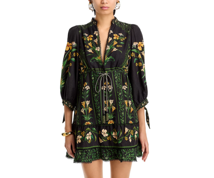 FARM Rio Flowers Arch Black Mini Dress MSRP $230