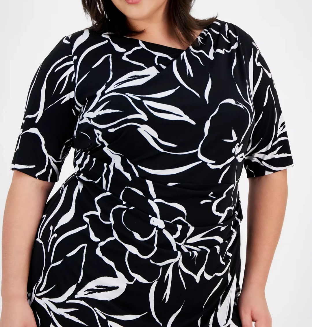 Connected Plus Size Printed Pleat-Detailed Dress MSRP $79