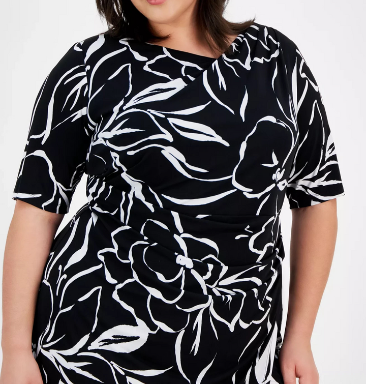 Connected Plus Size Printed Pleat-Detailed Dress MSRP $79
