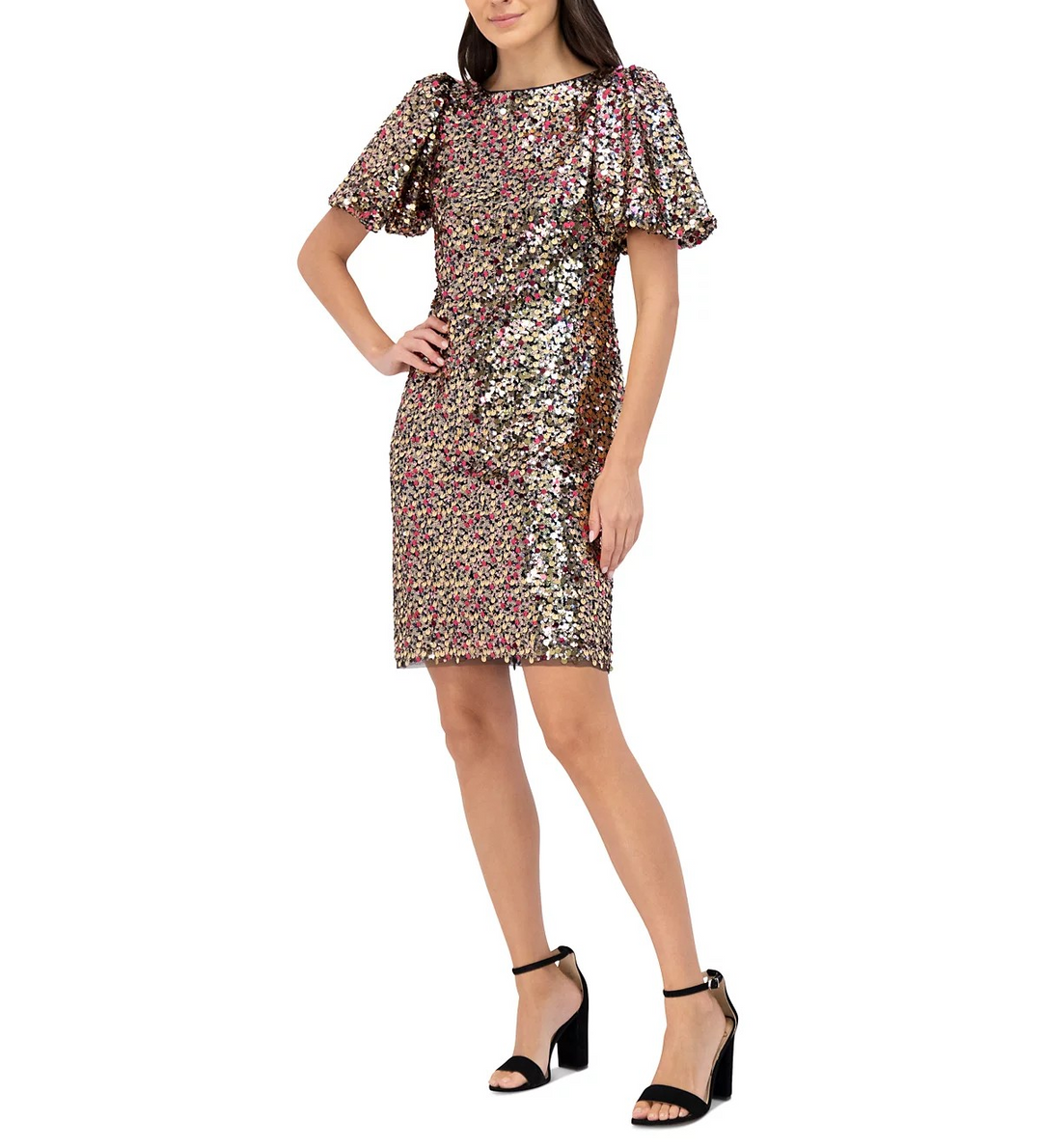 Eliza J Women's Sequined Puff-Sleeve Shift Dress MSRP $188