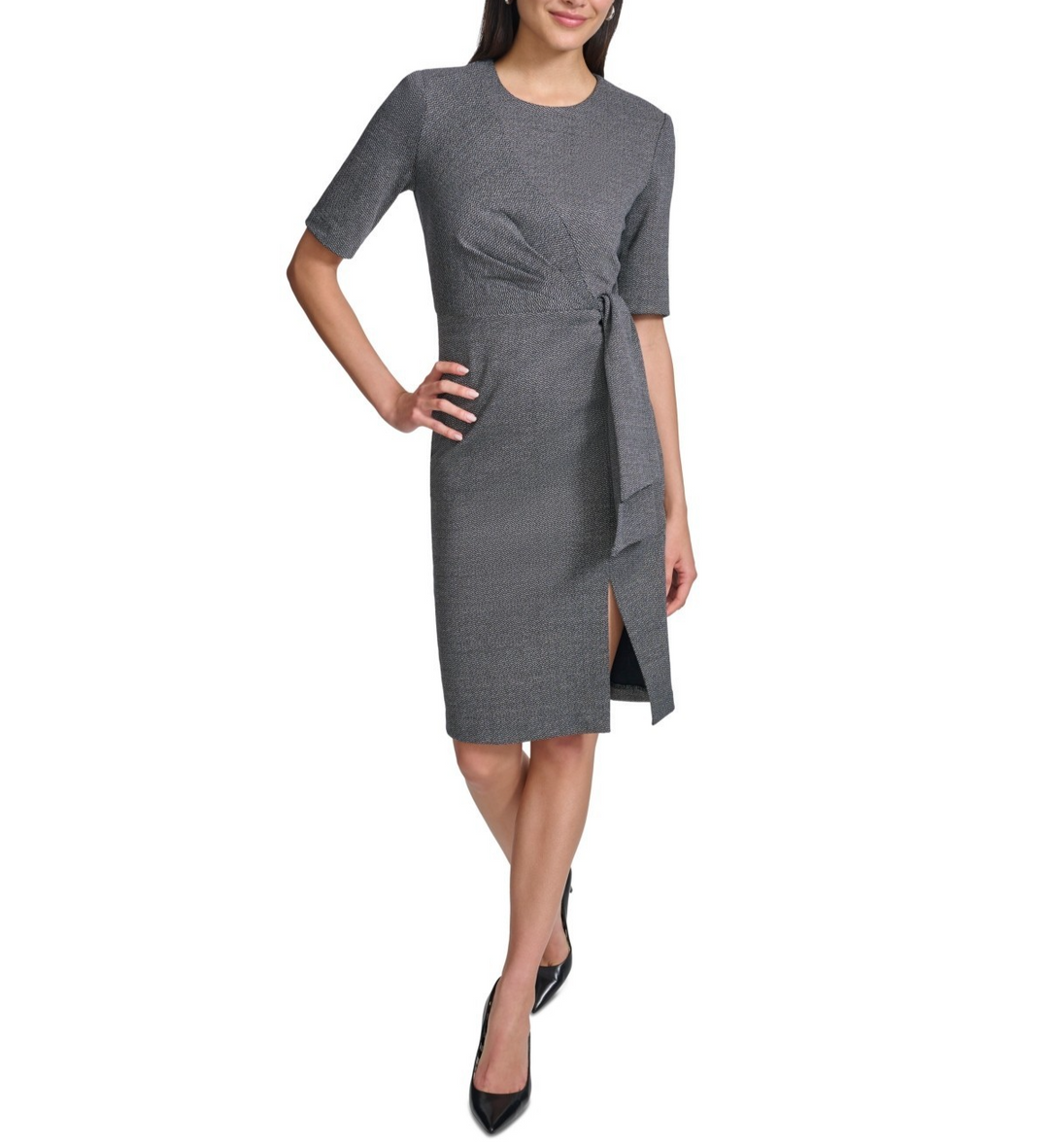 Calvin Klein 3/4 Sleeve Front Knot Sheath Women's Dress