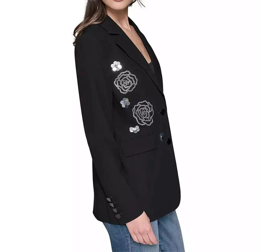 Karl Lagerfeld Paris Women's Embellished Rose Motif Blazer - Black MSRP $219