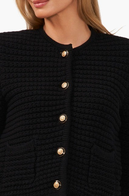 CeCe Women's Textured Knit Patch Pocket Cardigan MSRP $119