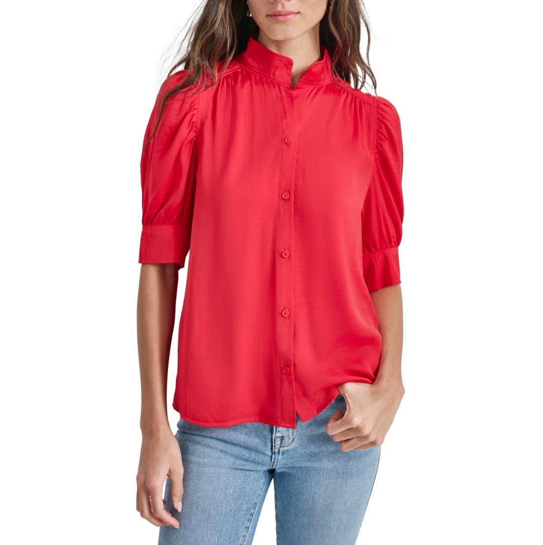 DKNY Jeans Stand Collar Puff-Sleeve Shirt MSRP $69