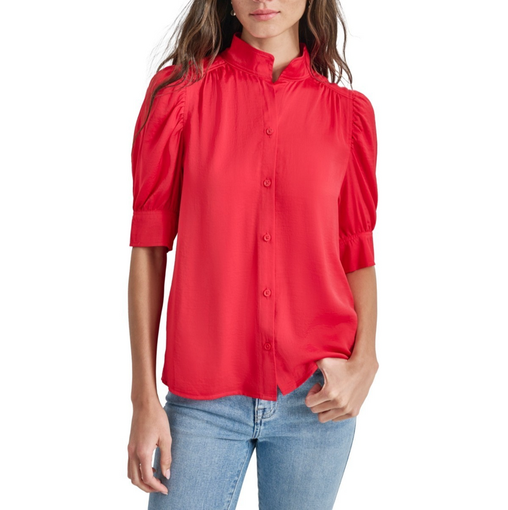 DKNY Jeans Stand Collar Puff-Sleeve Shirt MSRP $69