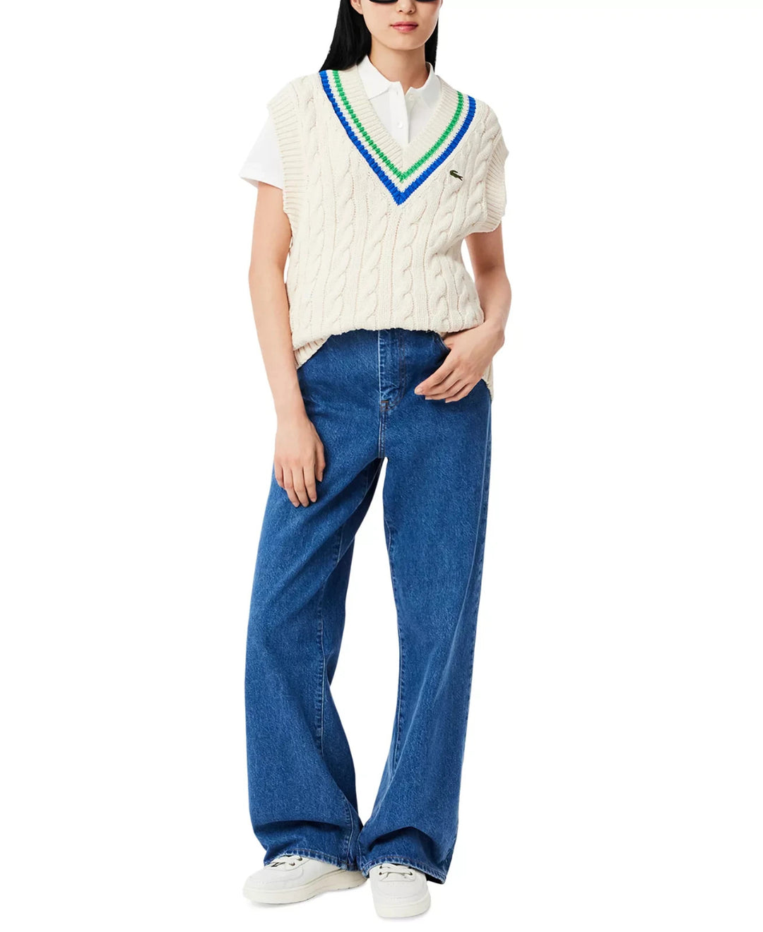 LACOSTE USA Varsity Cable-Knit Sweater Vest MSRP $180