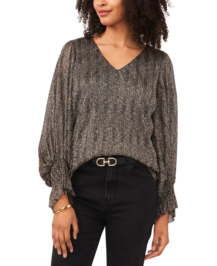 Vince Camuto V-Neck Long-Sleeve Smocked-Cuff Blouse MSRP $79