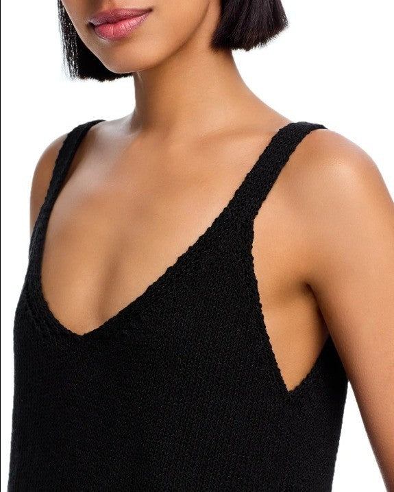 AQUA Pointelle Trim V Neck Tank Top MSRP $68