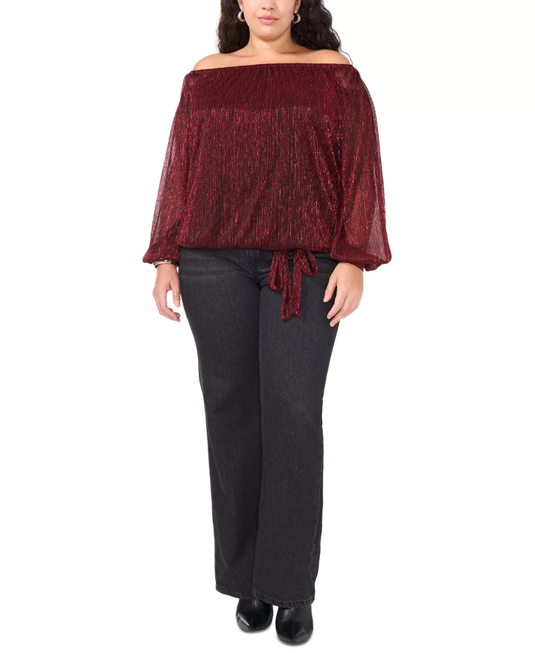 Vince Camuto Plus Size Metallic Off-The-Shoulder Tie-Front Bouse MSRP $89