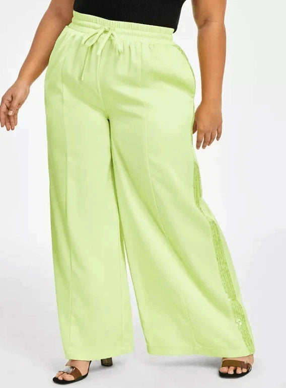 Nina Parker Women's Trendy Plus Size Sequin-Stripe Wide-Leg Pants MSRP $99