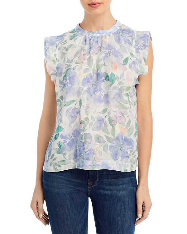 Bella Dahl Linen Mock Neck Ruffle Sleeve Top MSRP $123