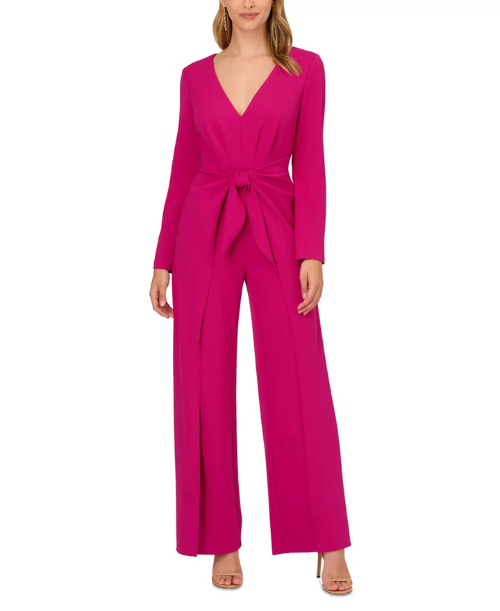 Adrianna Papell Women's V-Neck Tie-Front Crepe Jumpsuit MSRP $179