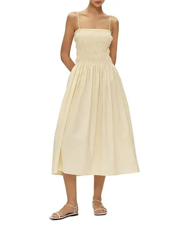 Elodie Vivian Poplin Smocked Yellow Dress MSRP $148