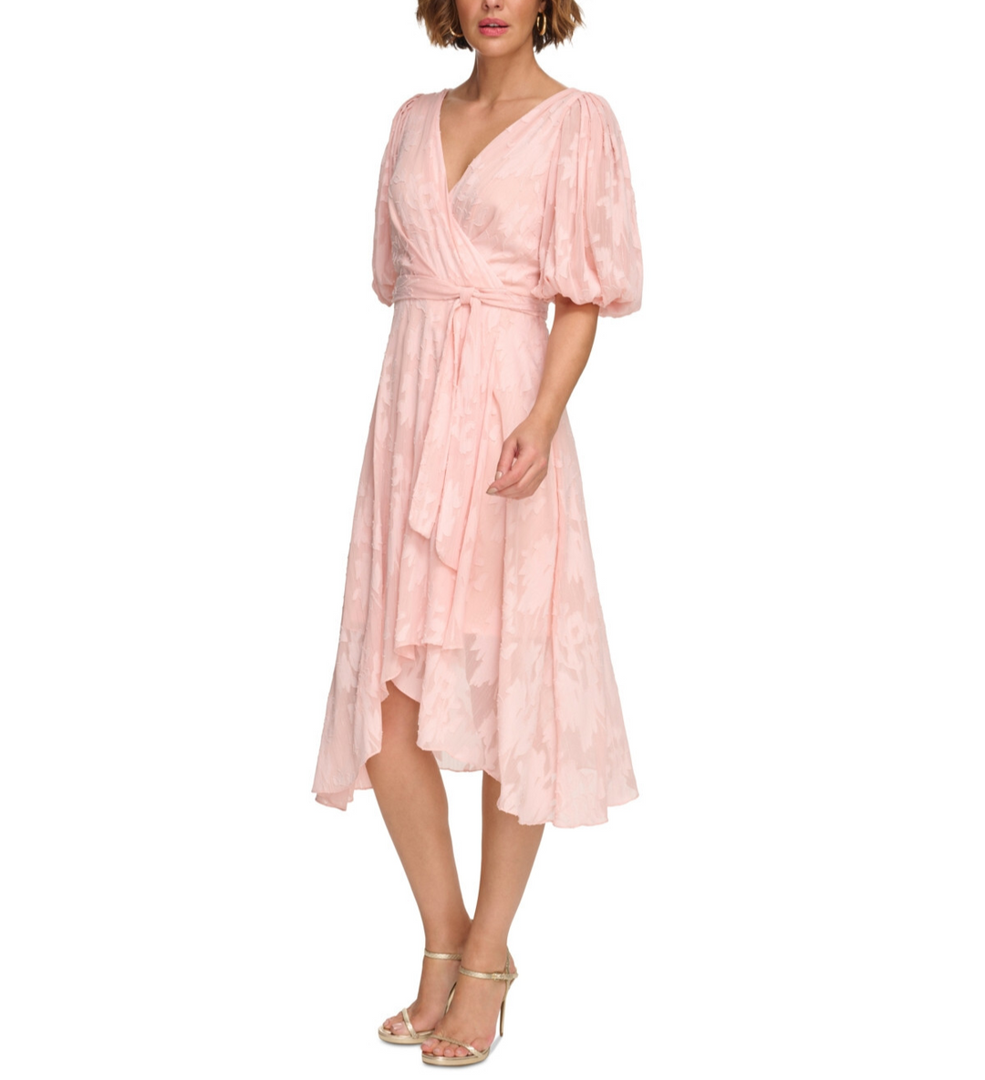 DKNY Floral-Jacquard Faux-Wrap Dress MSRP $139