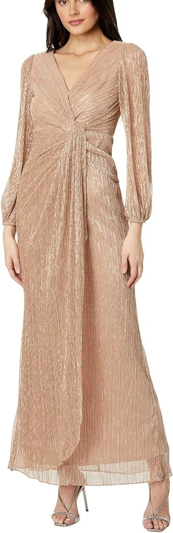 Adrianna Papell Women's Metallic Mesh Draped Gown MSRP $229