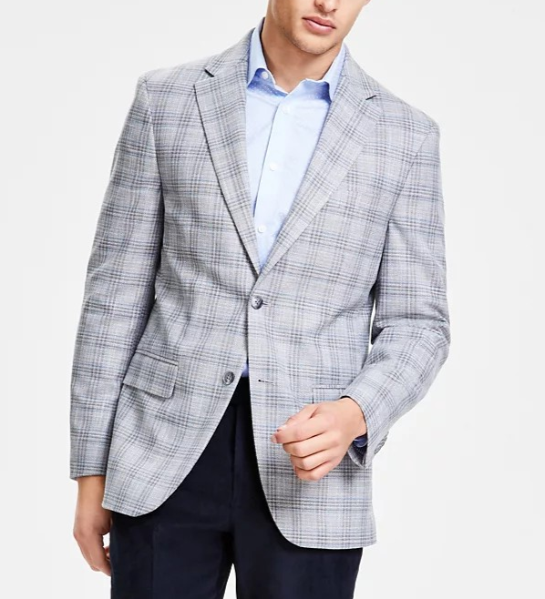 Tommy Hilfiger Men's Modern-Fit Blue Plaid Sport Coat MSRP $295