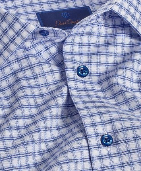 David Donahue Cotton Herringbone Check Trim Fit Dress Shirt MSRP $155