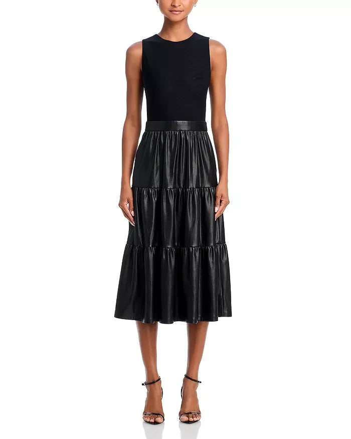 Alice and Olivia Chara Sleeveless Faux Leather Midi Dress MSRP $465