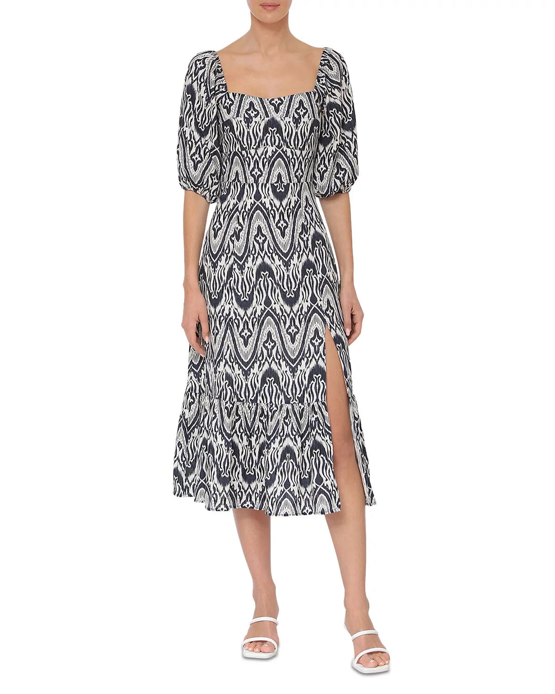 Bagatelle Puff Sleeved Ikat Print Midi Dress MSRP $155