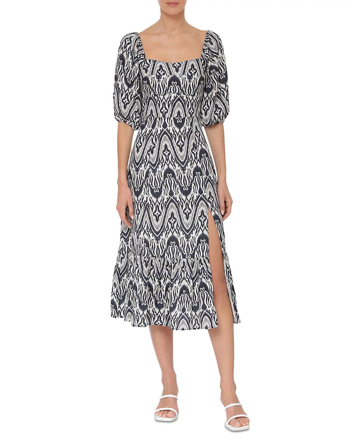 Bagatelle Puff Sleeved Ikat Print Midi Dress MSRP $155