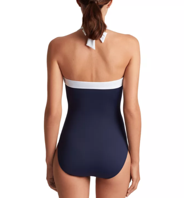 Lauren Ralph Lauren Shirred Bandeau One Piece Swimsuit MSRP $125