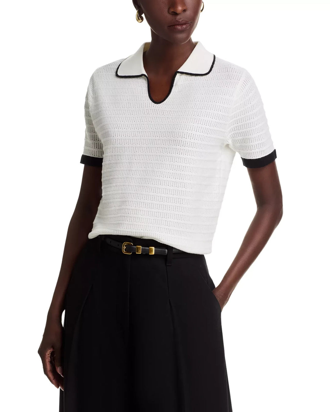 Vila MIlano Tipped Rib Knit Polo Sweater MSRP $128