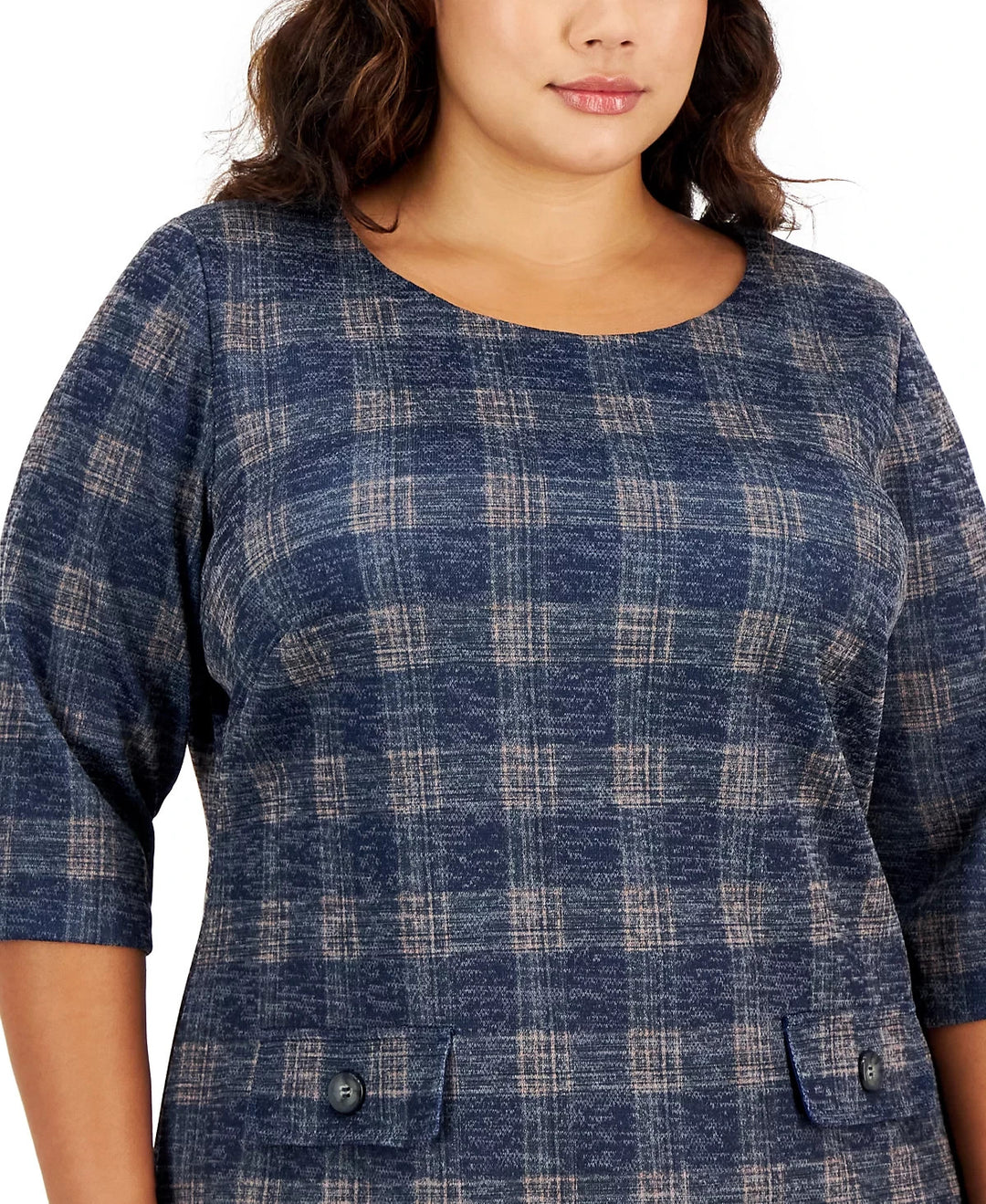 Connected Plus Size Round-Neck Plaid-Print Sheath Dress MSRP $79