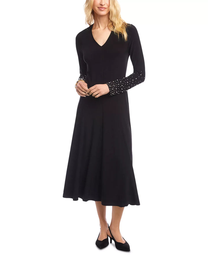 Karen Kane Kate Beaded Sleeve Travel Jersey Dress MSRP $198