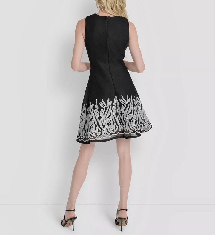 DKNY Women's Embroidered Mesh Sleeveless Fit & Flare Dress MSRP $159